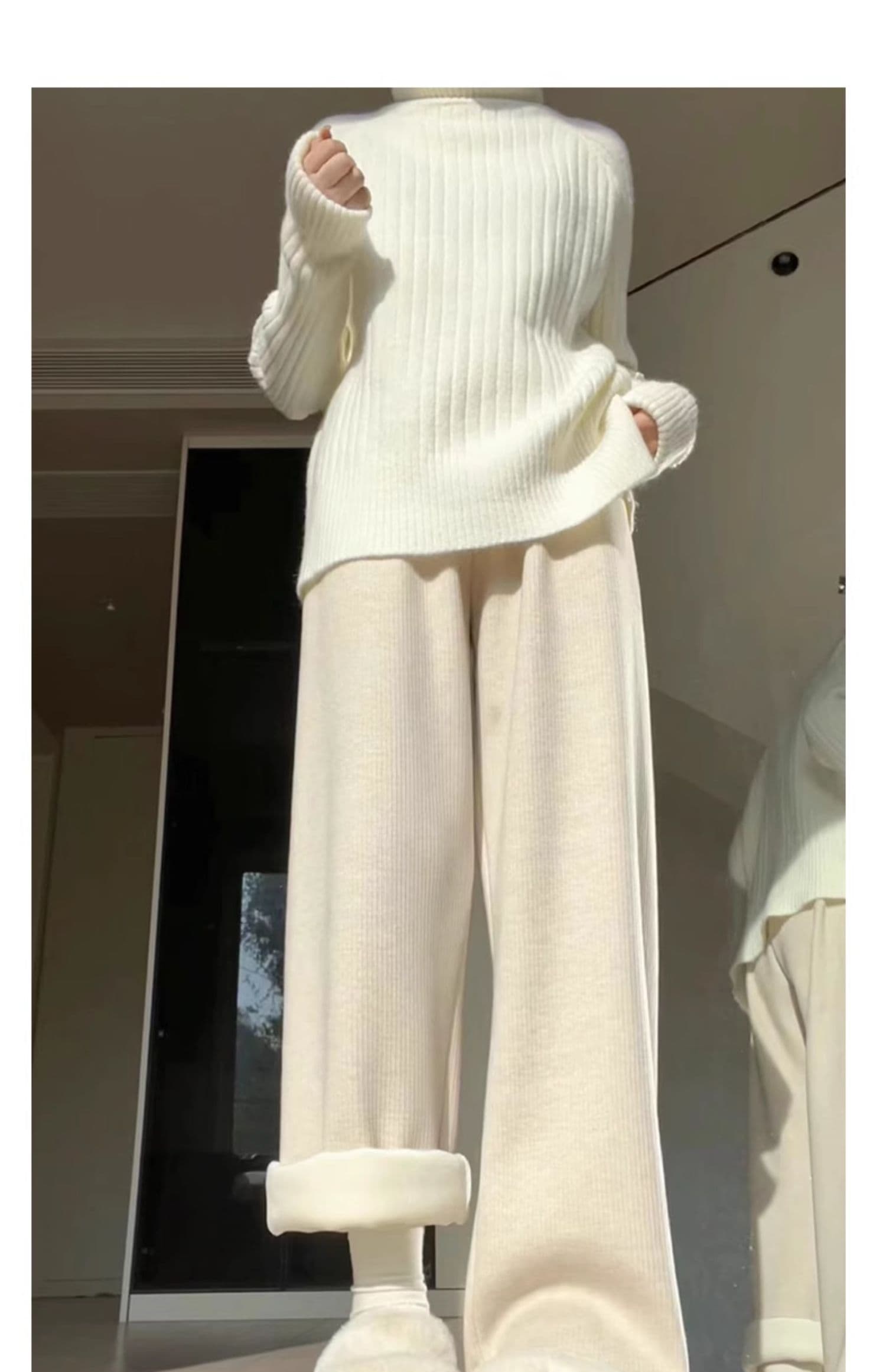 レディースワイドパンツ なめらか裏起毛ワイドパンツ