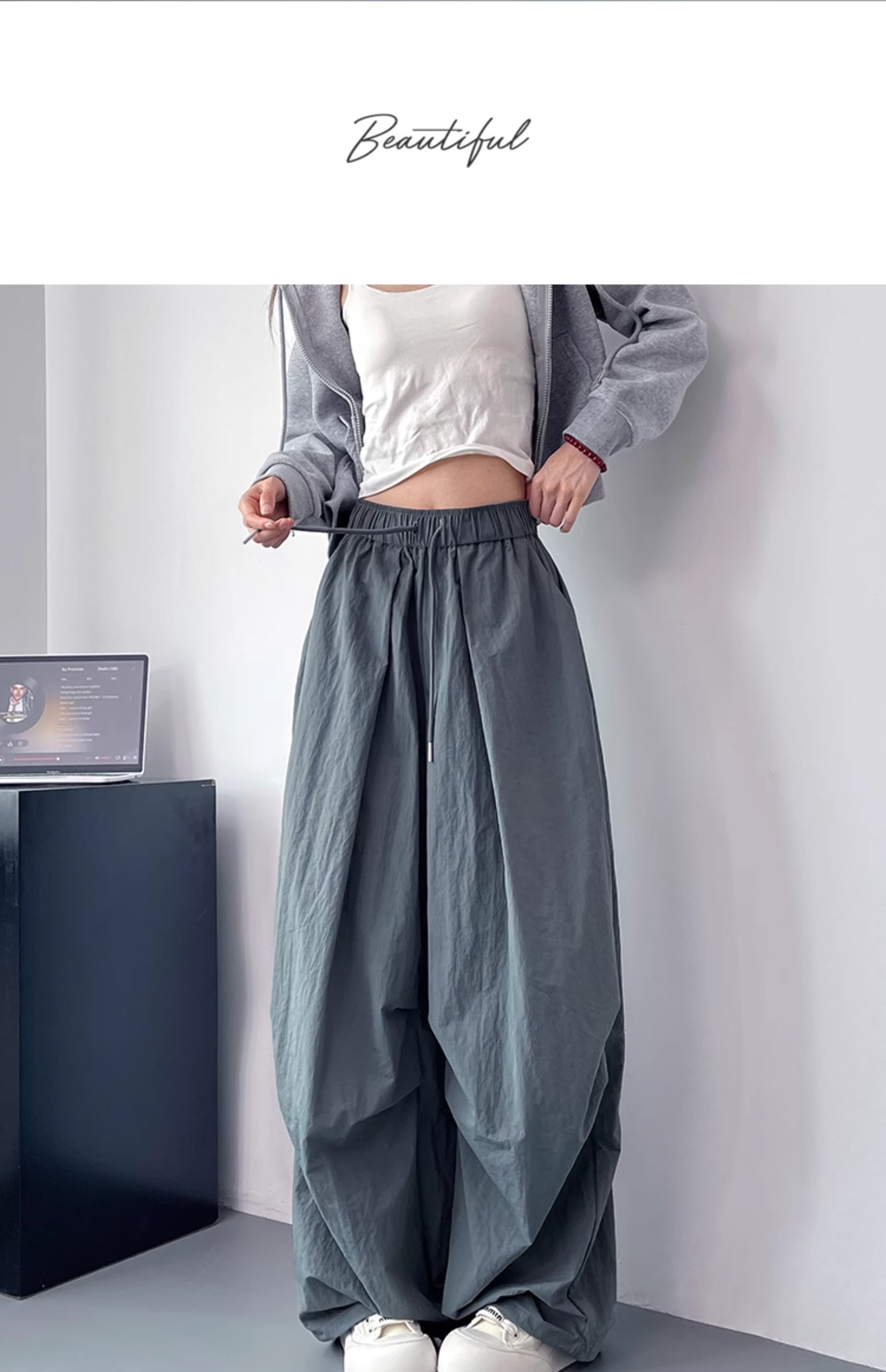 レディースワイドパンツ ドレープシルエット ギャザーパンツ