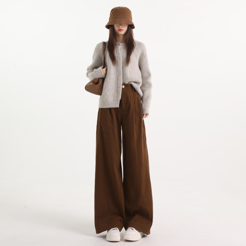 レディースワイドパンツ タック入りロングワイドパンツ