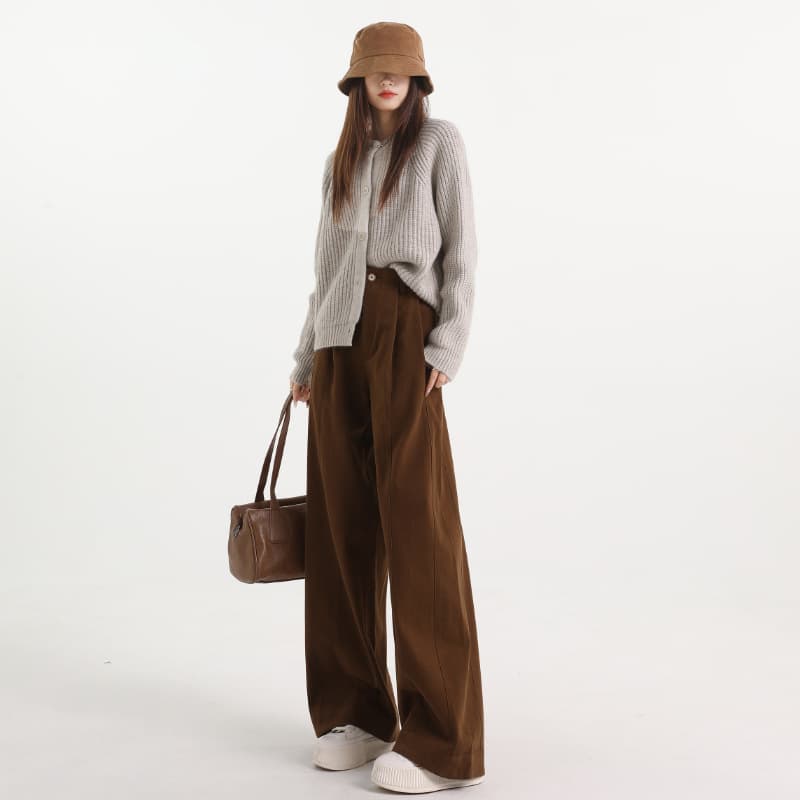 レディースワイドパンツ タック入りロングワイドパンツ