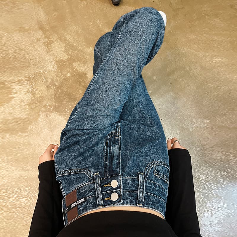 レディースワイドパンツ ハイウエストストレートデニムパンツ