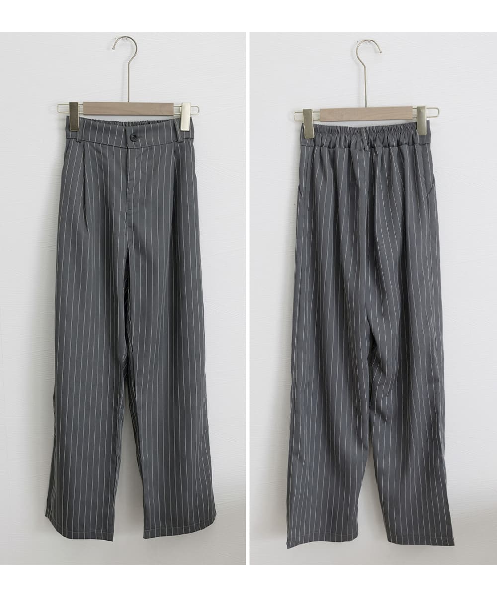 レディースワイドパンツ ストライプワイドパンツ春夏秋ロング美脚レディース