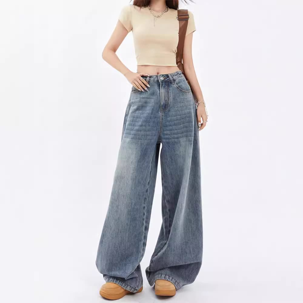 レディースワイドパンツ 大人のゆったりルーズデニム