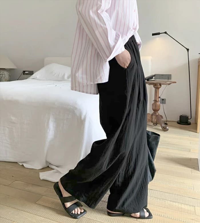 レディースワイドパンツ 接触冷感ワイドパンツ ウエストゴム レディース