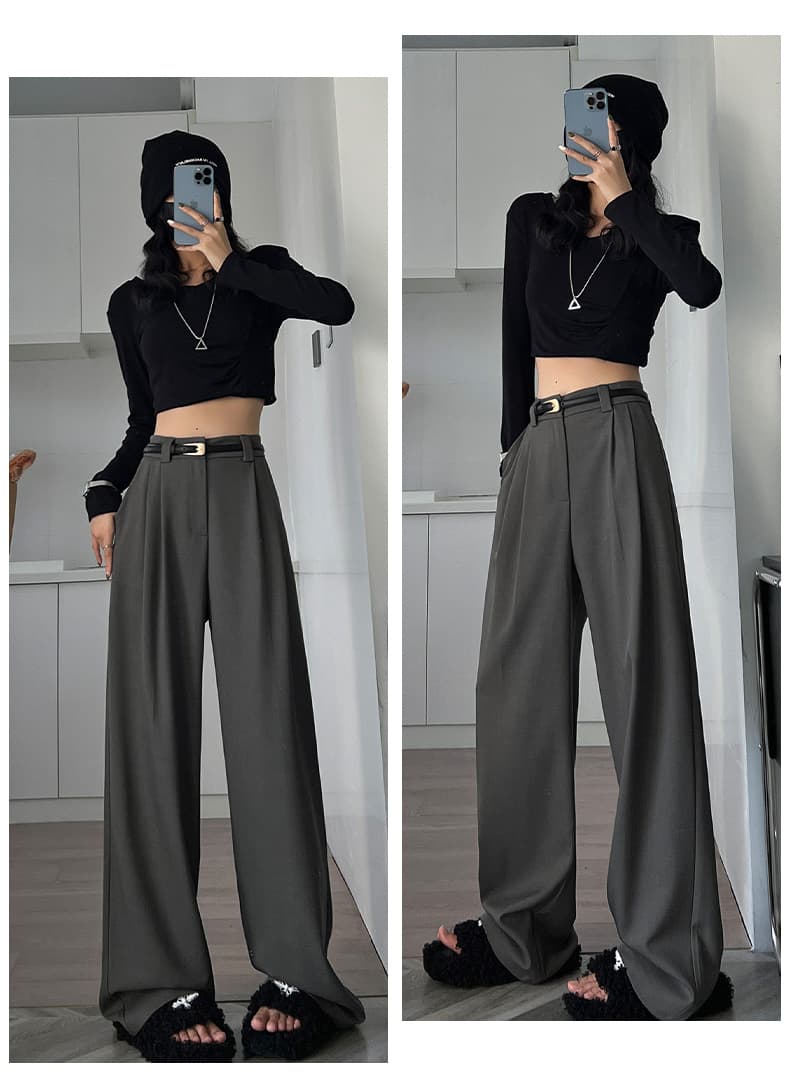 レディースワイドパンツ ドレープ感際立つ上質プリーツワイドパンツ