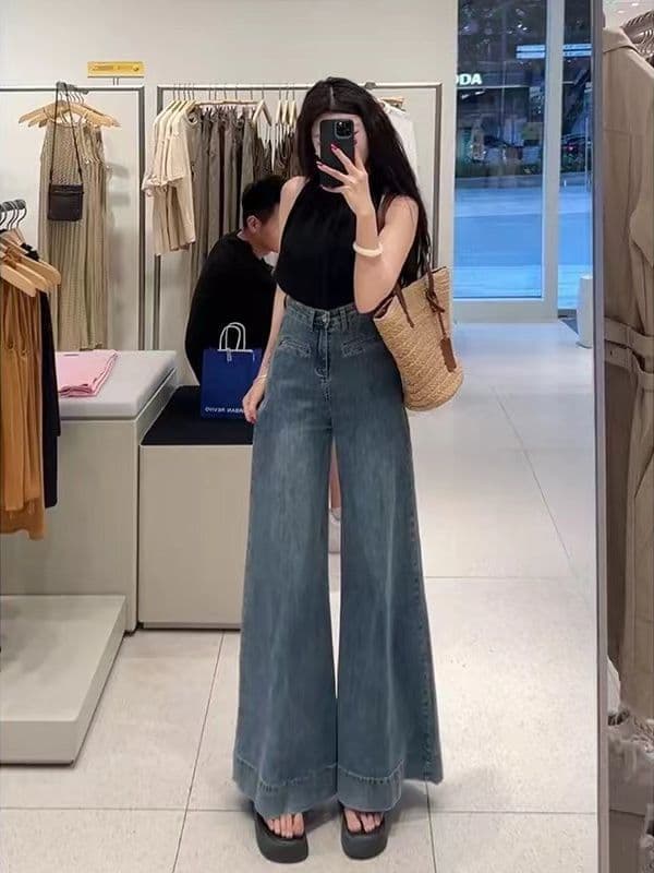 レディースワイドパンツ ゆったりシルエット極上デニムパンツ