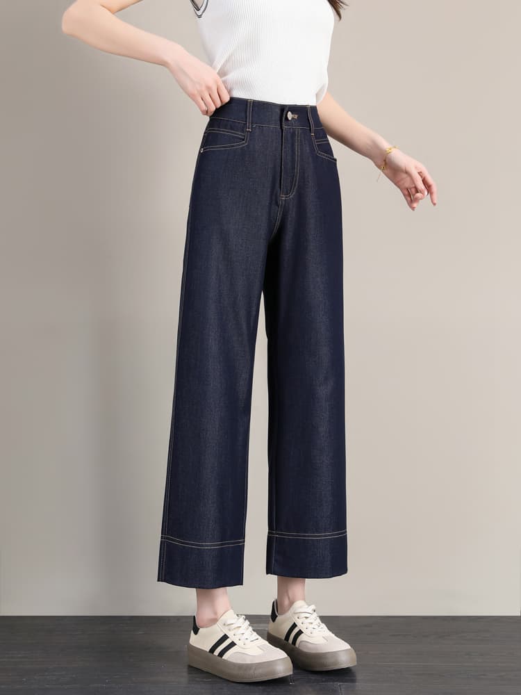 レディースワイドパンツ ハイウエストすっきりデニムワイド