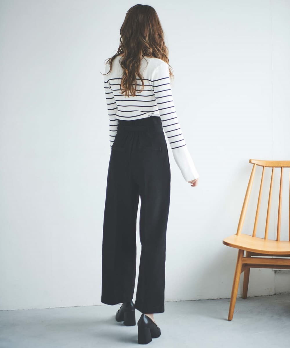 レディースワイドパンツ ウエストベルトタックワイドパンツ