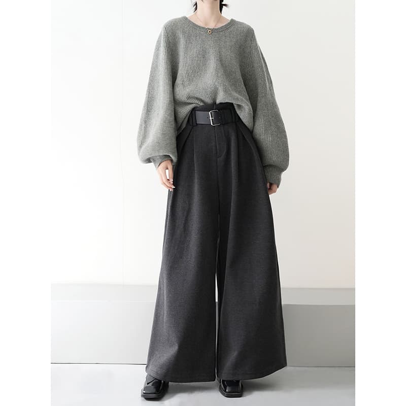 レディースワイドパンツ ドレープ感際立つ ゆったりタックパンツ