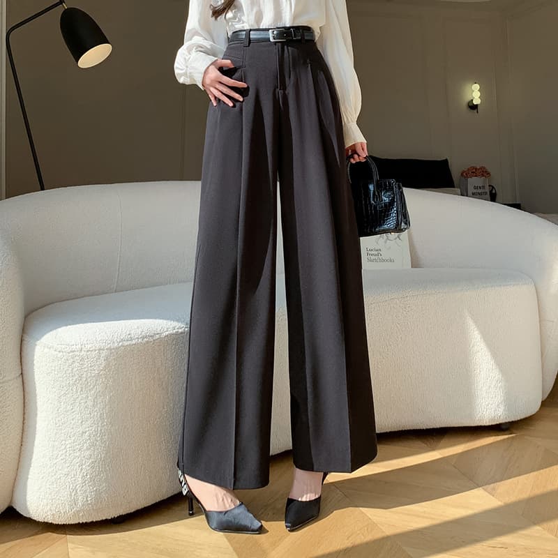 レディースワイドパンツ ハイウエストタックフレアパンツ