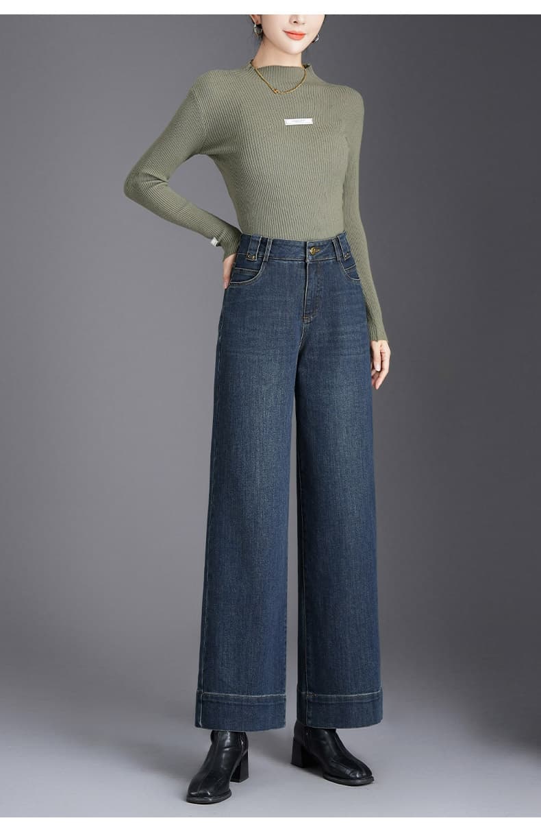 レディースワイドパンツ ワイドシルエット裾デザインデニムパンツ