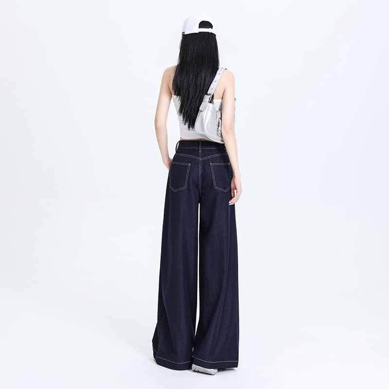 レディースワイドパンツ ハイウエスト ゆったりデニムパンツ
