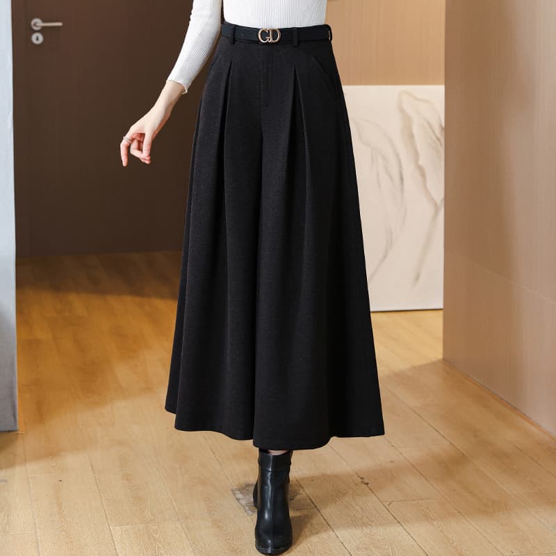 レディースワイドパンツ プリーツロングパンツ フレア仕立て