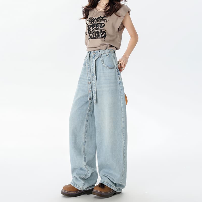 レディースワイドパンツ カジュアル風味ベルトループ超ゆったりパンツ