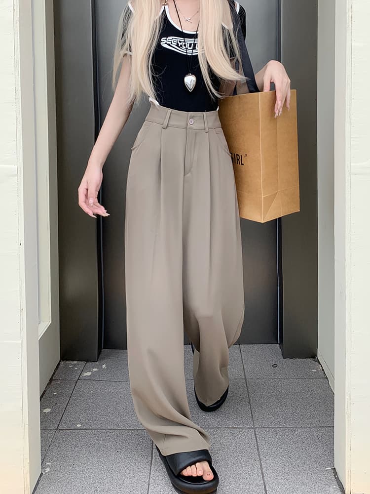 レディースワイドパンツ きれいめ美脚ハイウエストワイドパンツ