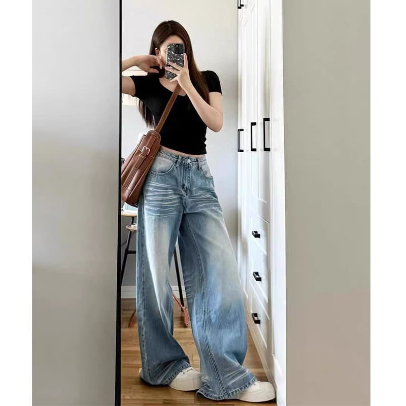 レディースワイドパンツ ゆったりシルエット デニムワイドパンツ