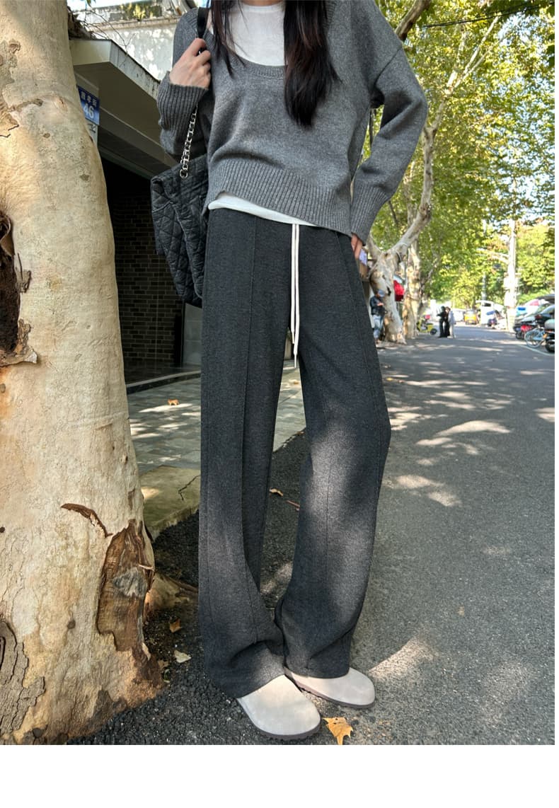 レディースワイドパンツ あったか楽ちんストレート裏起毛パンツ