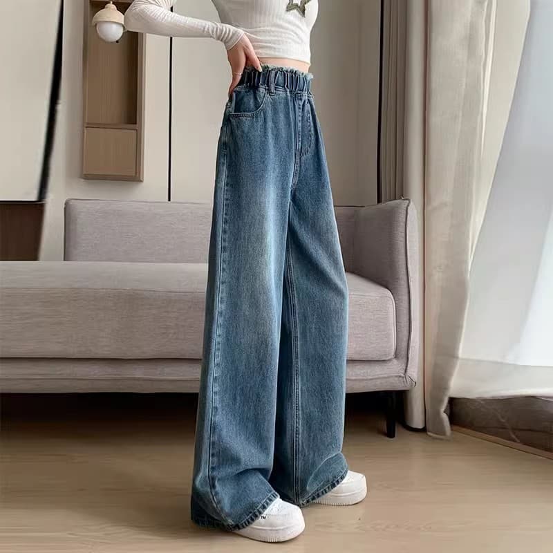 レディースワイドパンツ ウエストゴムゆったりデニムパンツ