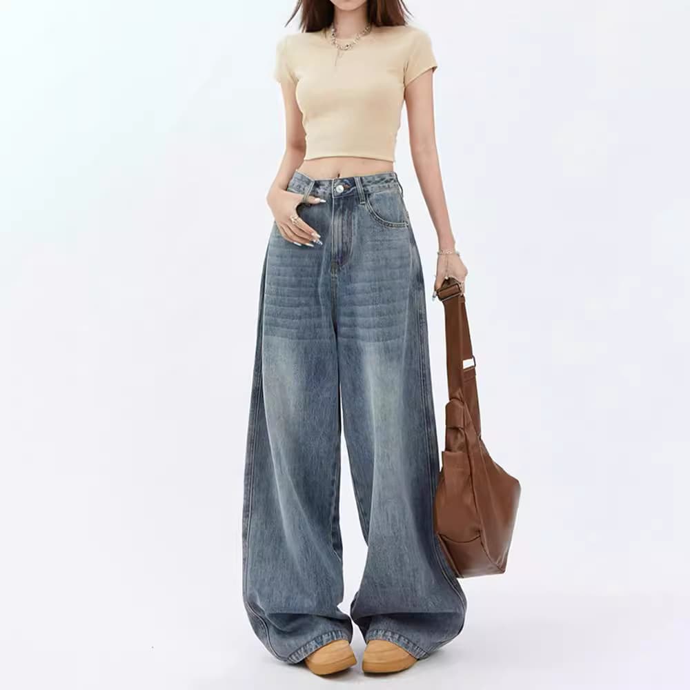 レディースワイドパンツ 大人のゆったりルーズデニム