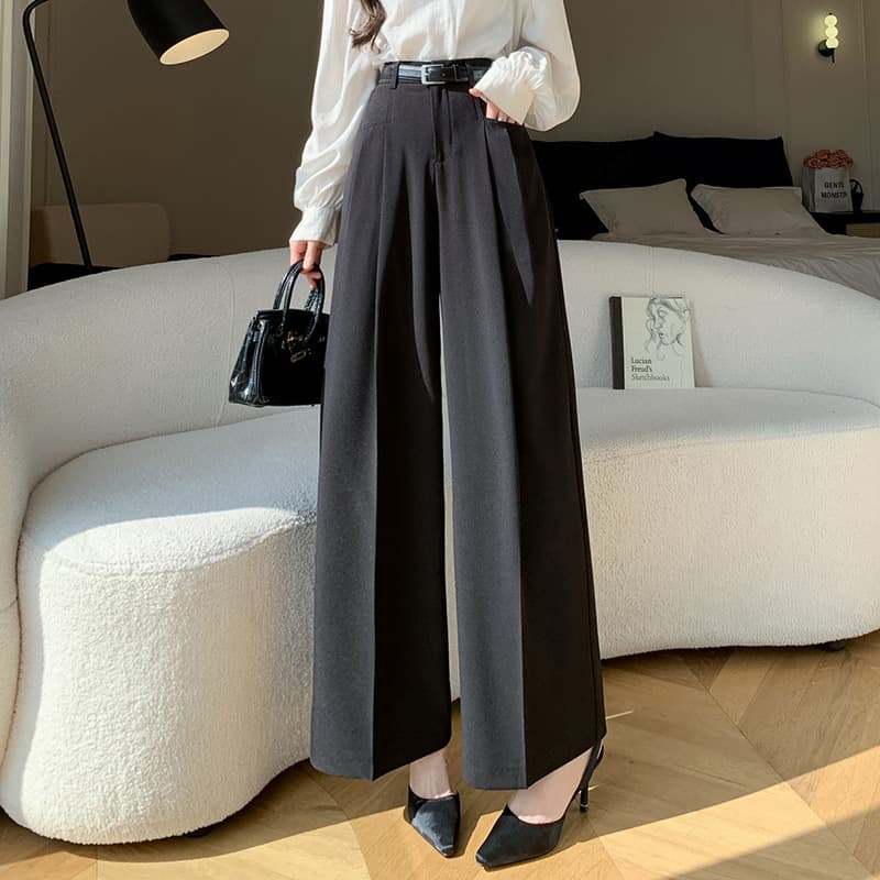 レディースワイドパンツ ハイウエストタックフレアパンツ