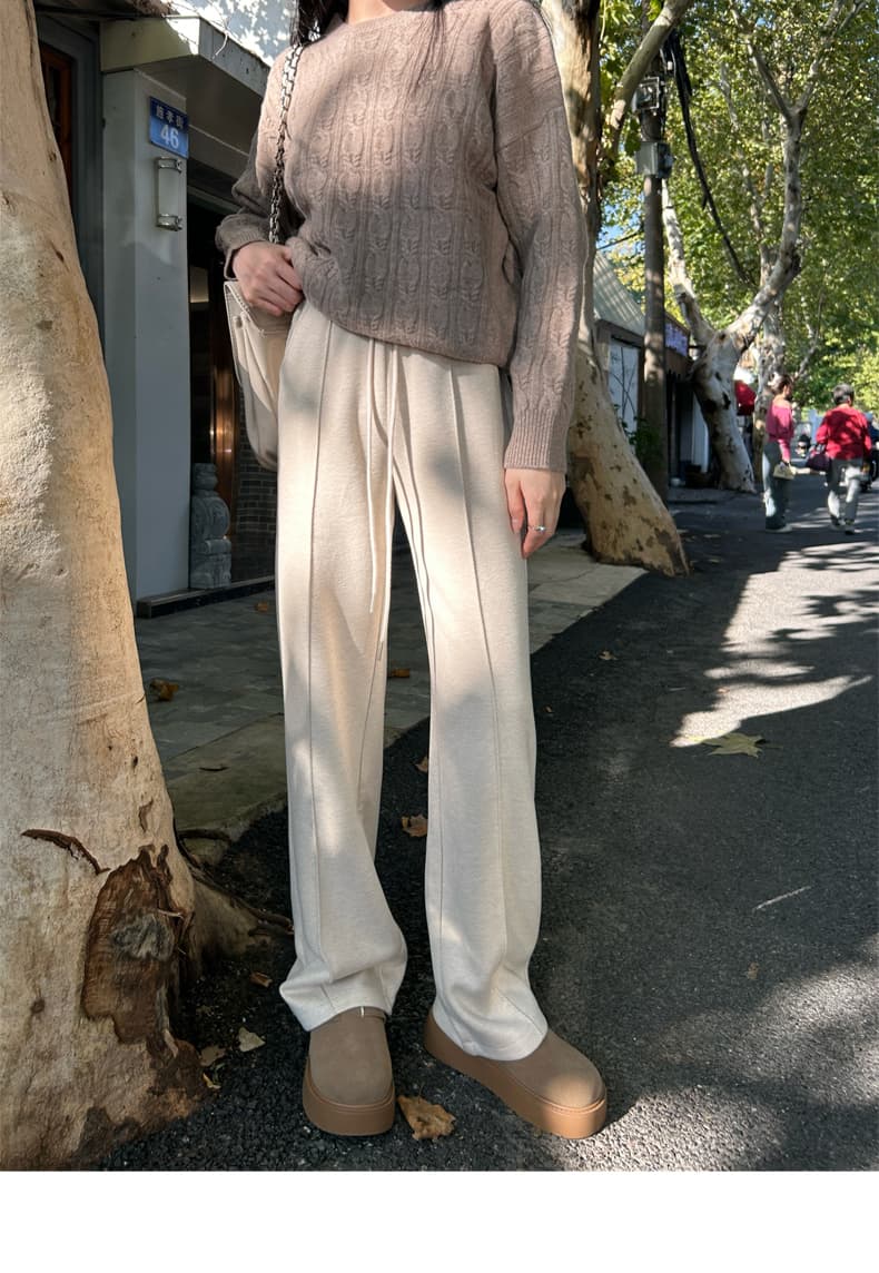 レディースワイドパンツ あったか楽ちんストレート裏起毛パンツ