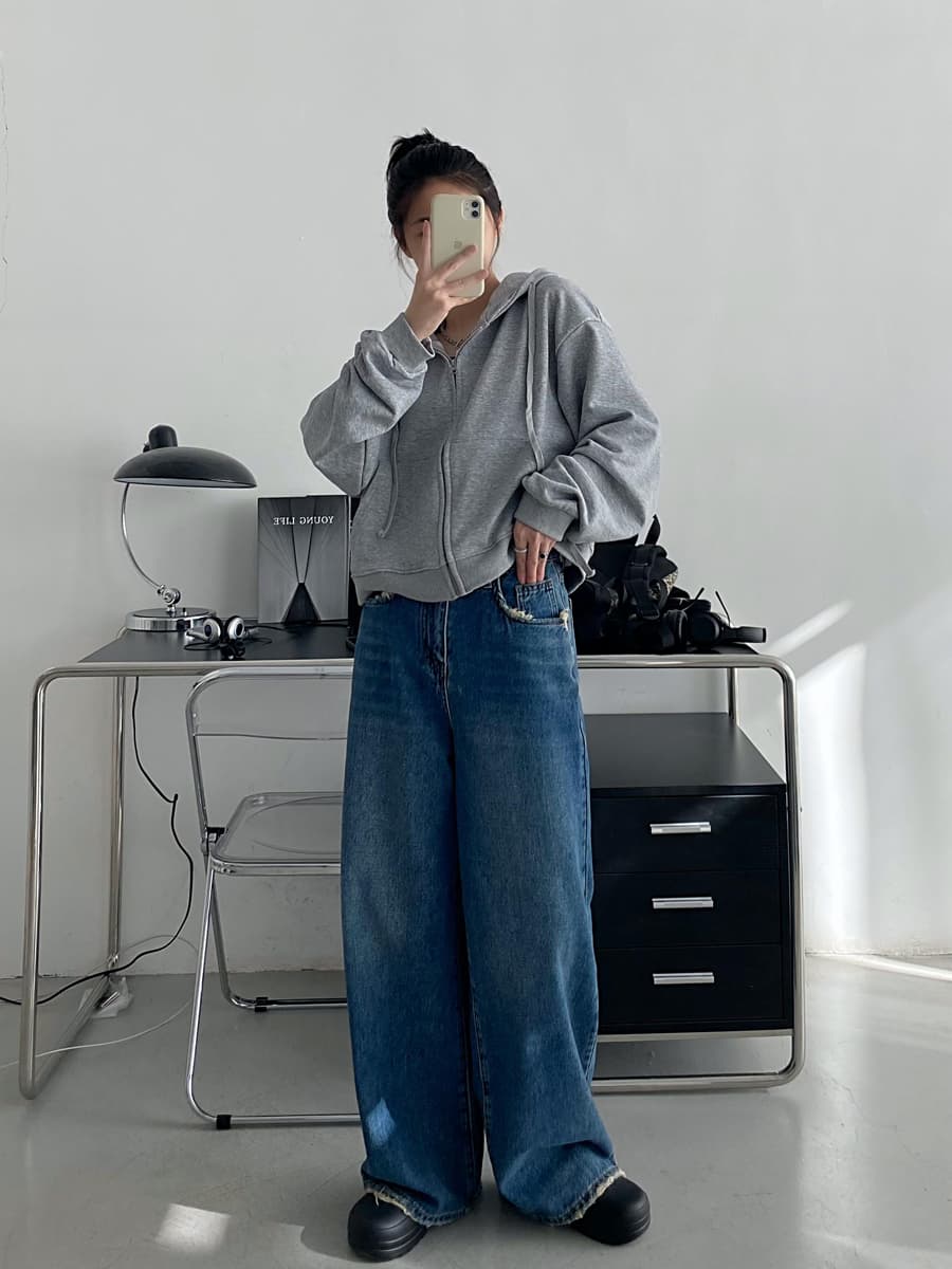 レディースワイドパンツ 風合い抜群 ゆったりデニムワイドパンツ