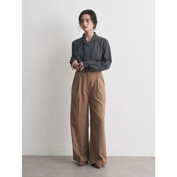 レディースワイドパンツ サイドバックル付きタックワイドパンツ