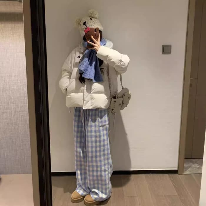 レディースワイドパンツ ゆったりチェックワイドパンツ