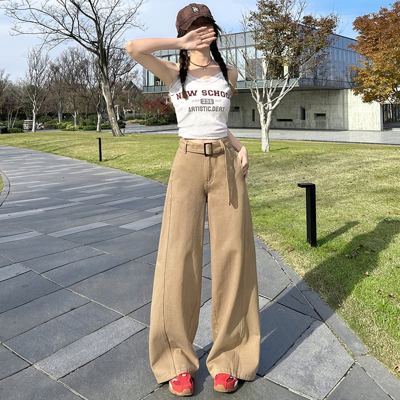 レディースワイドパンツ ハイウエストワイドチノパンツ