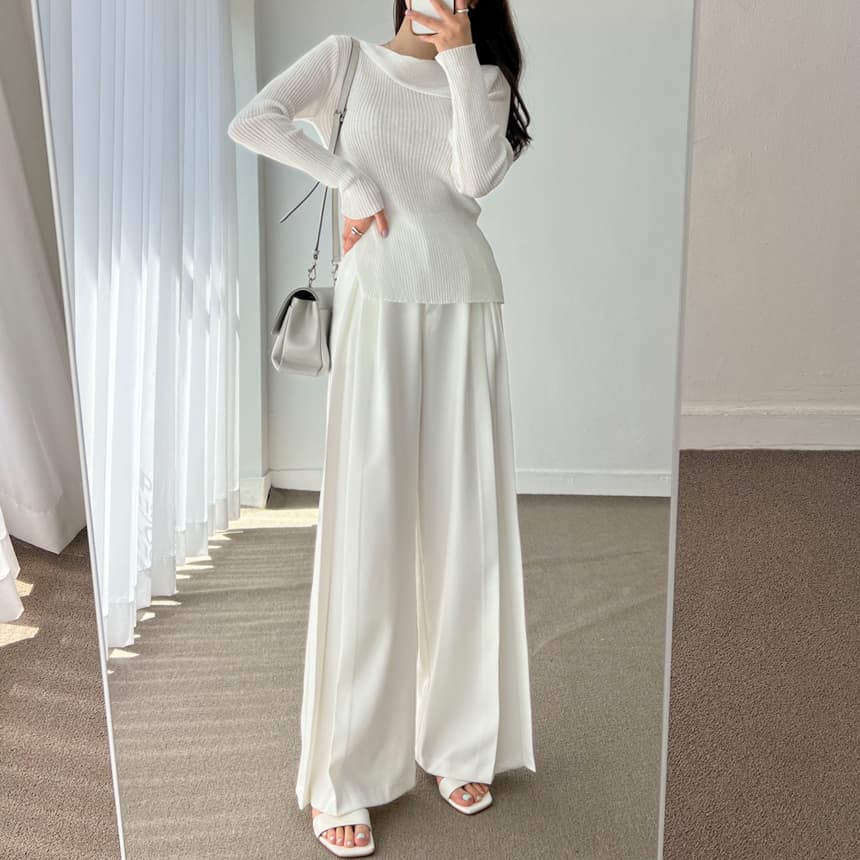 レディースワイドパンツ ドレープタックワイドパンツ