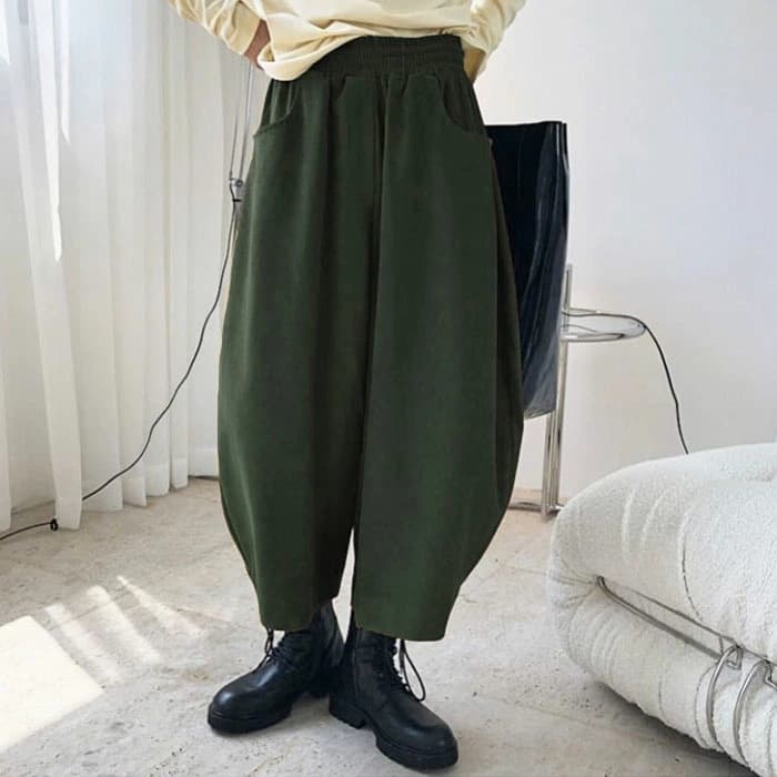 レディースワイドパンツ ゆったり風船パンツ九分丈ウエストゴム女性用その他