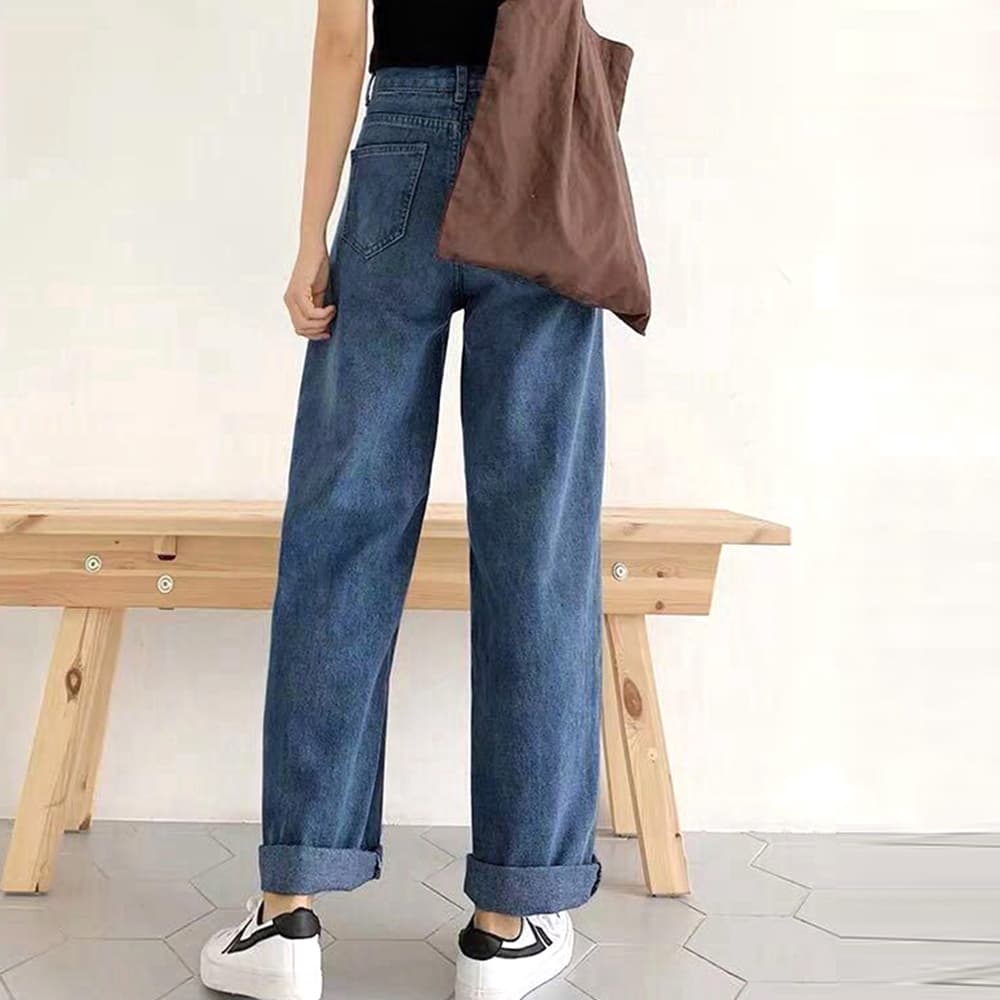 レディースワイドパンツ ハイウエストストレートデニムワイドパンツ
