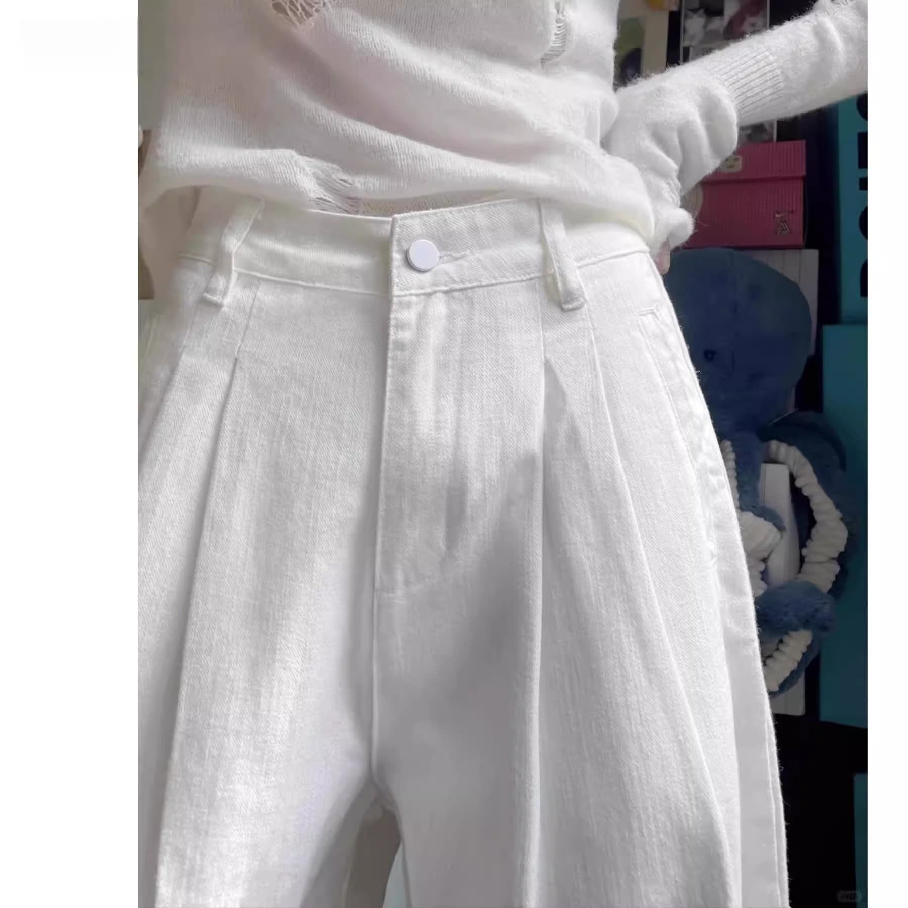 レディースワイドパンツ ゆとりラインストレートデニムワイドパンツ