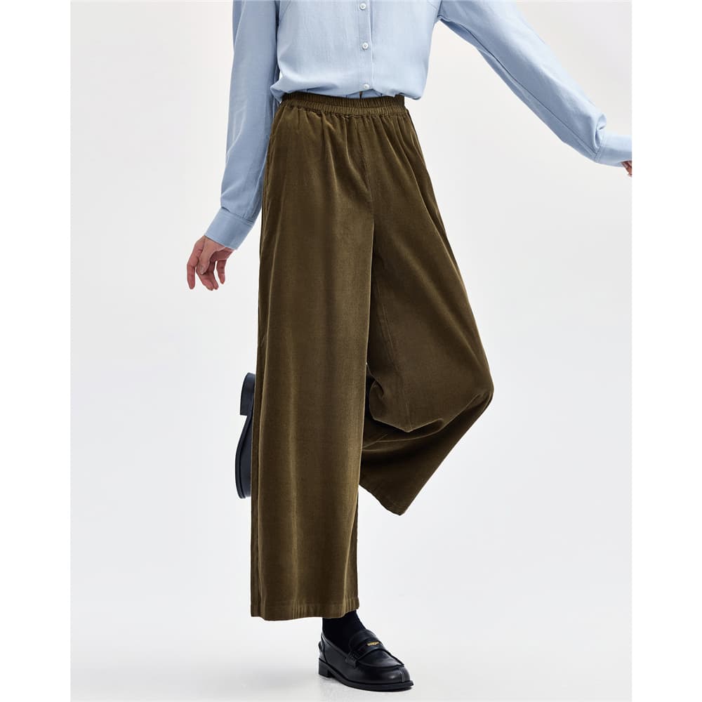レディースワイドパンツ ゆったりコーデュロイスカンツ