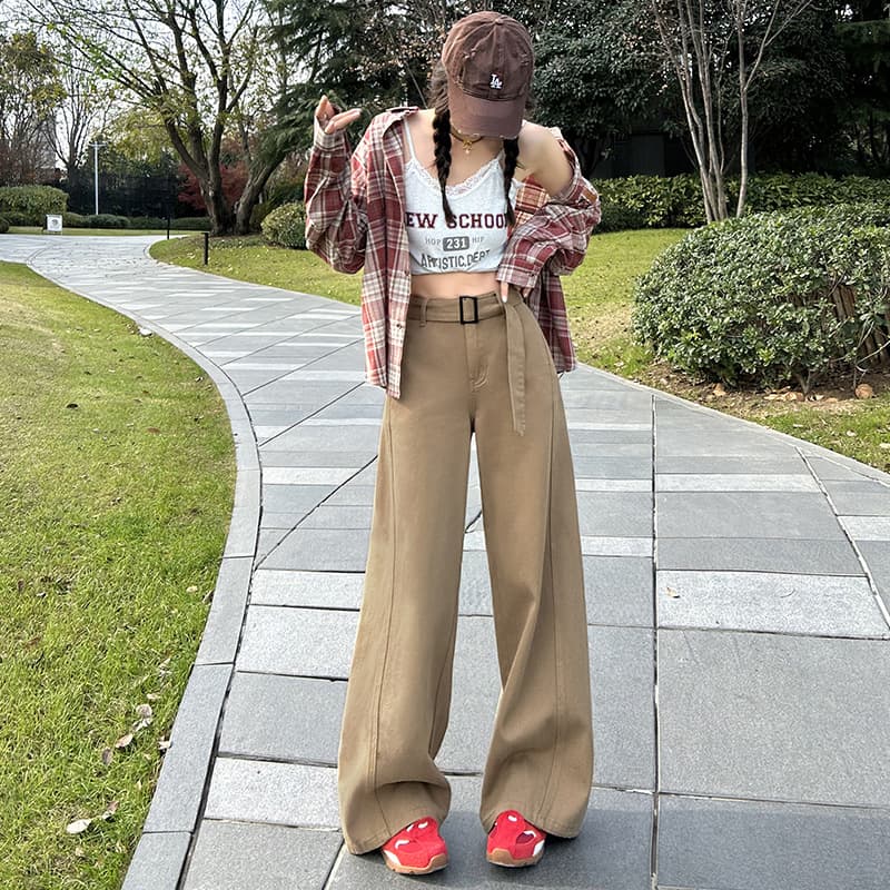 レディースワイドパンツ ハイウエストワイドチノパンツ