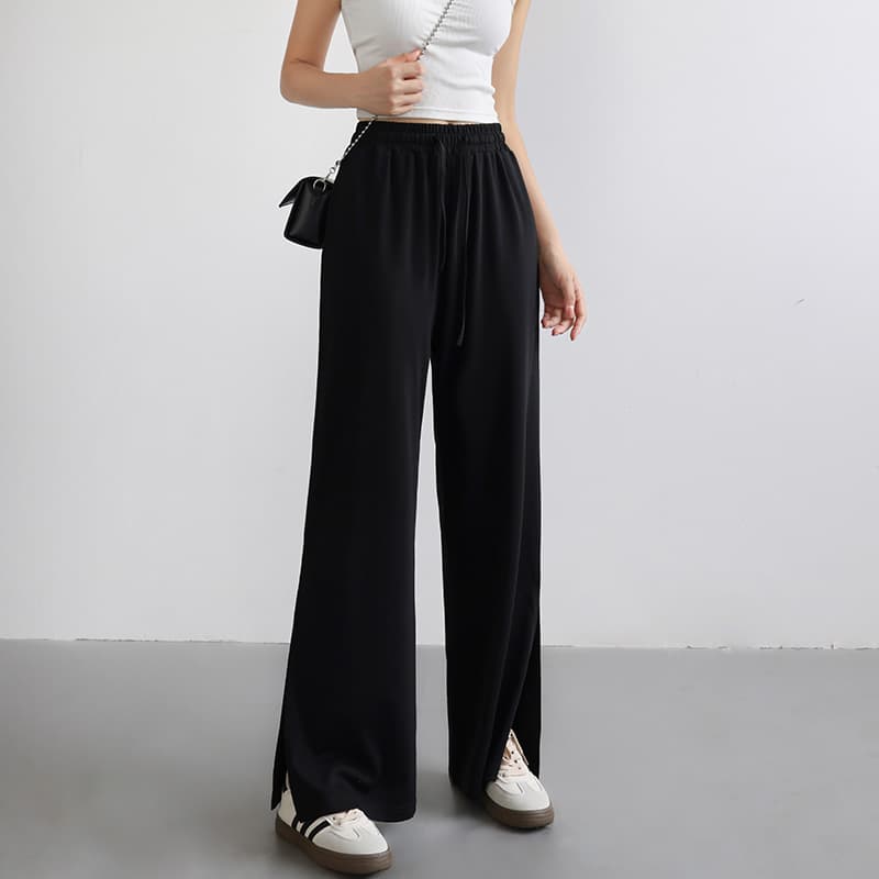 レディースワイドパンツ スリット入りゆったりワイドパンツ