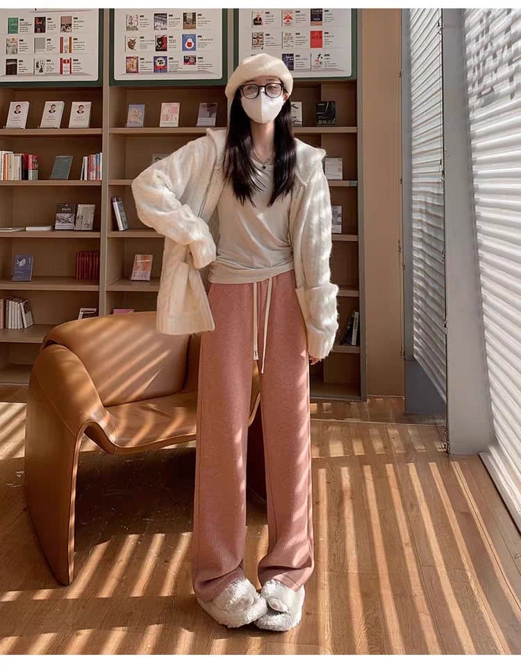 レディースワイドパンツ もこもこ あったか のびのびワイドパンツ