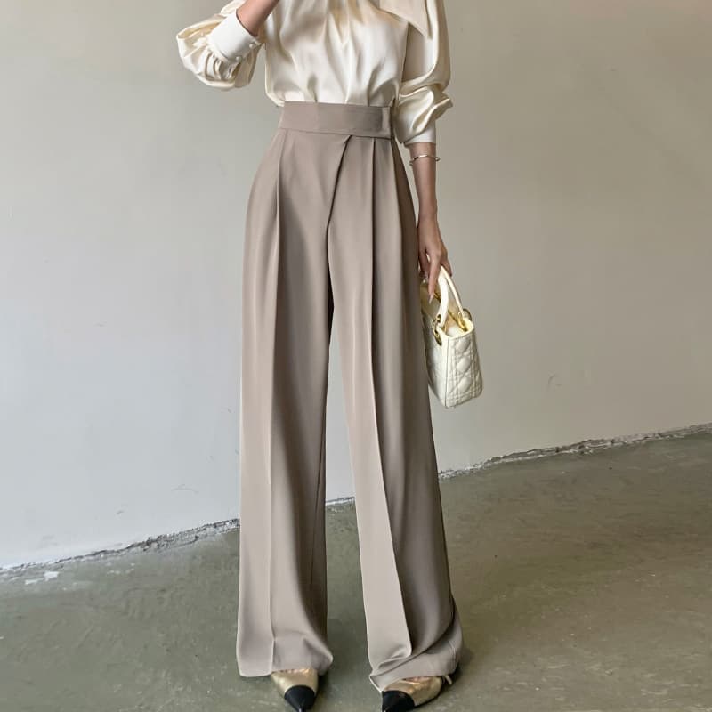 レディースワイドパンツ ハイウエスト美脚ワイドパンツ レディース脚長効果ストレート