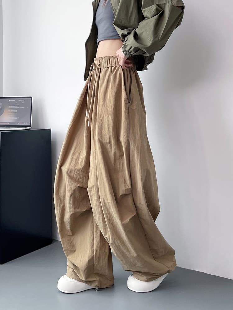 レディースワイドパンツ ドレープシルエット ギャザーパンツ