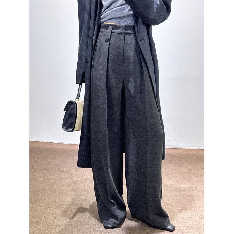 レディースワイドパンツ ゆったりとしたタックデザインワイドパンツ
