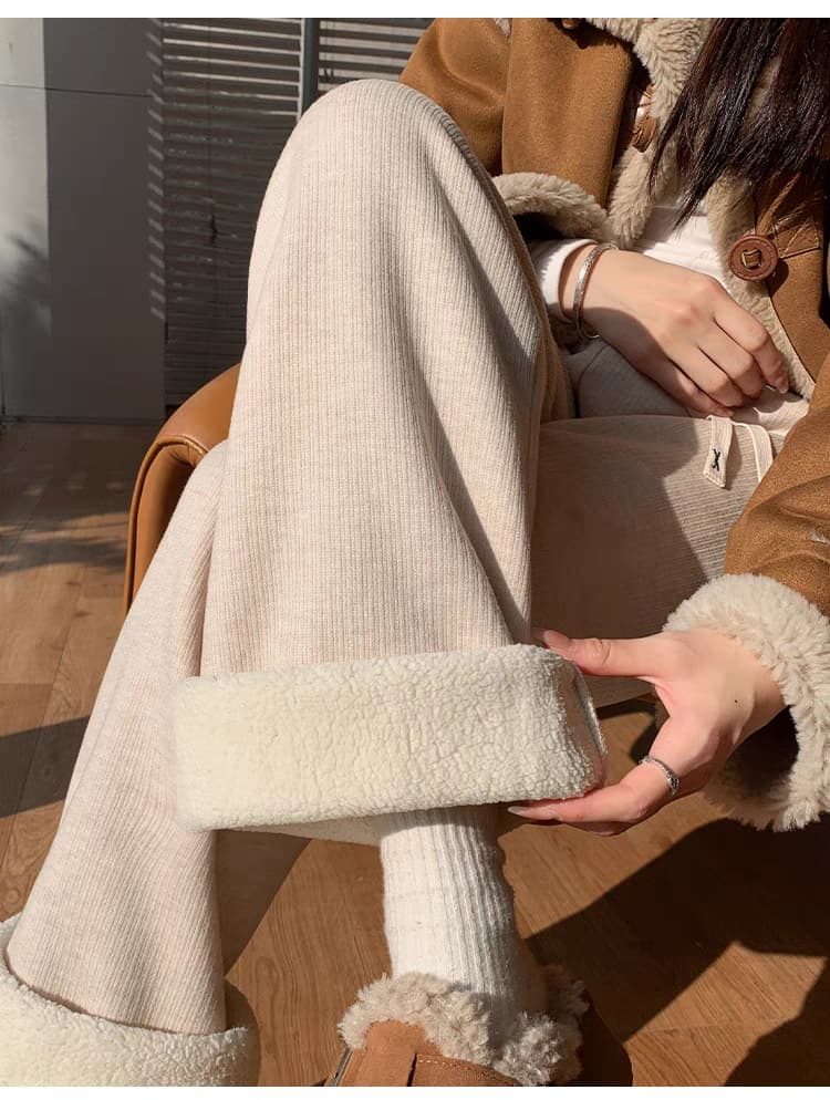 レディースワイドパンツ もこもこ あったか のびのびワイドパンツ