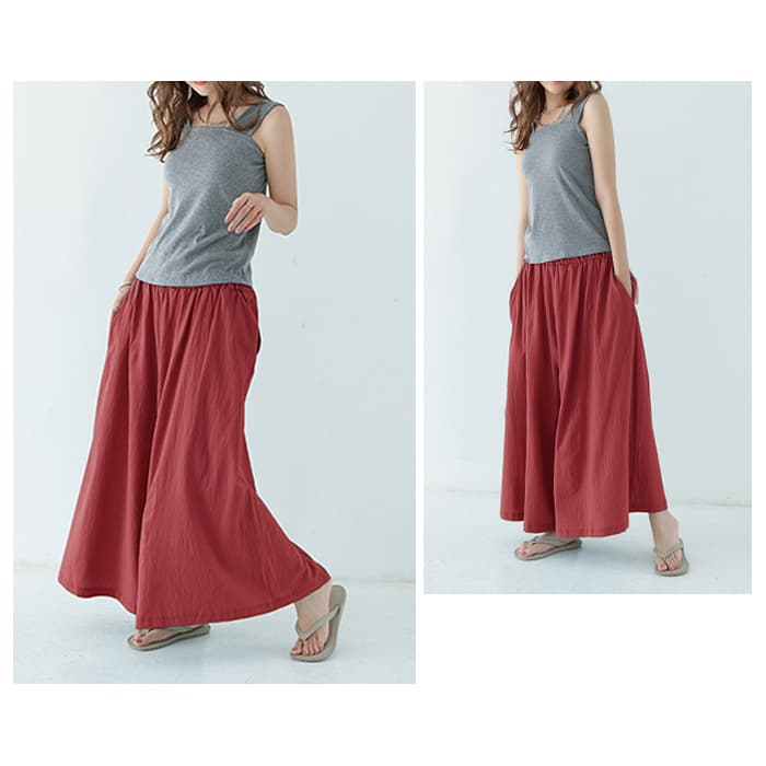 レディースワイドパンツ 体型カバーワイドパンツ ゆったりロング丈ウエストゴム