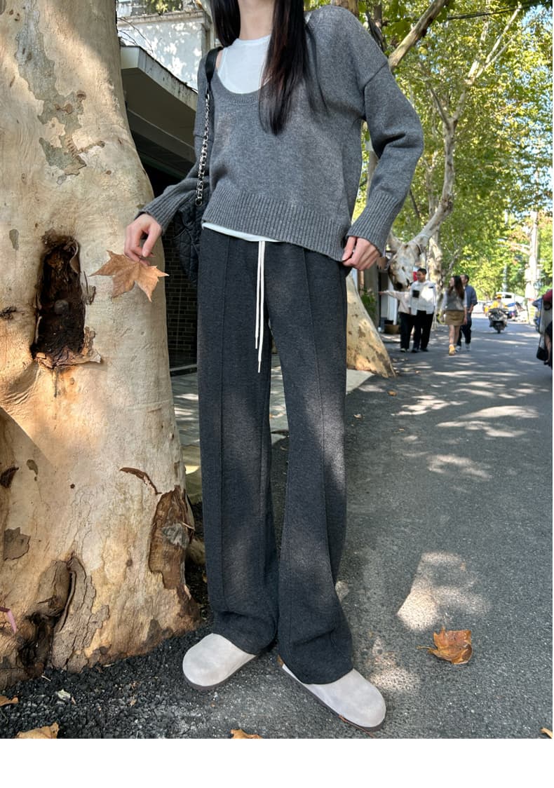 レディースワイドパンツ あったか楽ちんストレート裏起毛パンツ