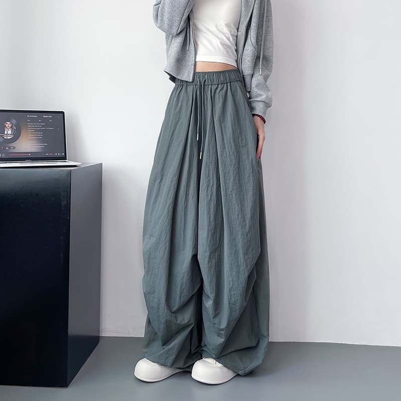 レディースワイドパンツ ドレープシルエット ギャザーパンツ