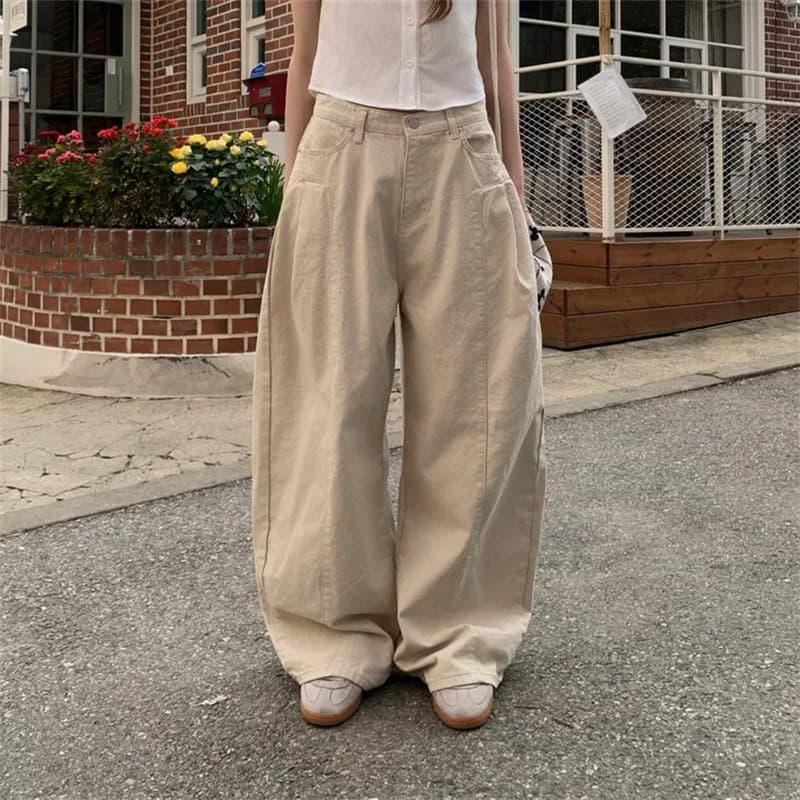 レディースワイドパンツ 韓国風ゆったりデニムワイドパンツ