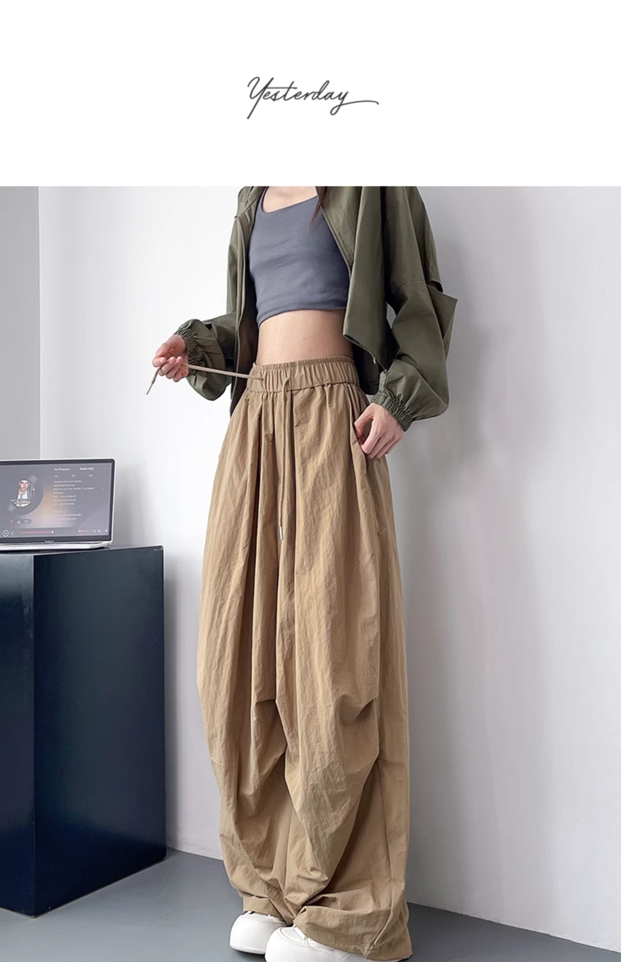 レディースワイドパンツ ドレープシルエット ギャザーパンツ