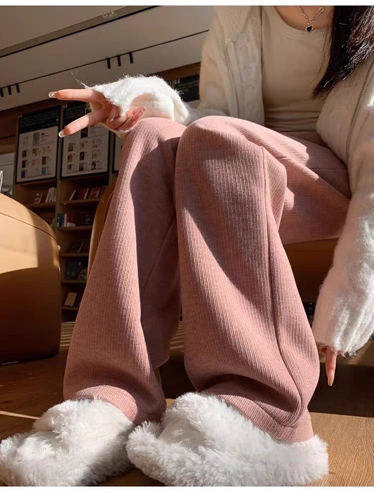 レディースワイドパンツ もこもこ あったか のびのびワイドパンツ