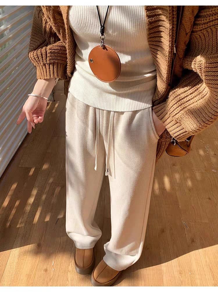 レディースワイドパンツ もこもこ あったか のびのびワイドパンツ