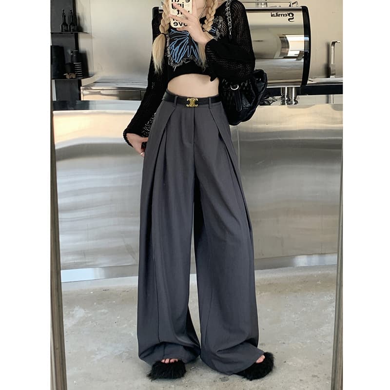 レディースワイドパンツ ドレープタック入り ボリュームパンツ