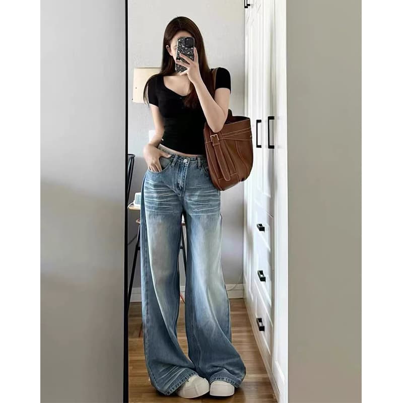 レディースワイドパンツ ゆったりシルエット デニムワイドパンツ